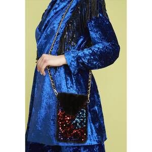NEW JAYLEY multi-coloured sequin and faux fur phone holder in black
